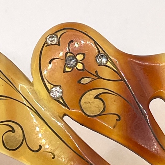 Vintage Tortoiseshell Lucite Decorated Large Hair Comb - Picture 7 of 12